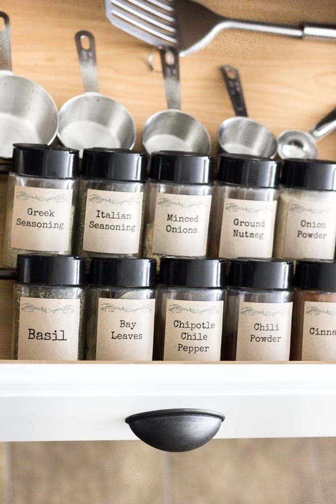 Dollar Store Spice Organization and Printable Labels | unigumushane.com - How to organize a spice drawer with items from the dollar store.