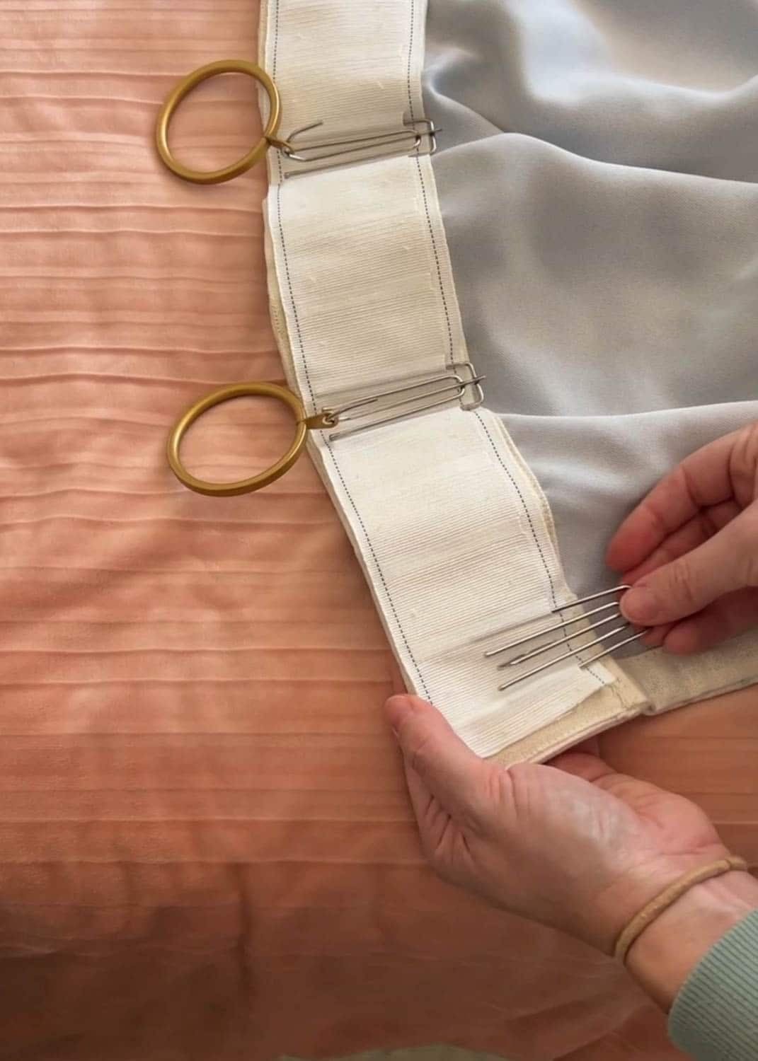 adding pleating hooks in curtain header