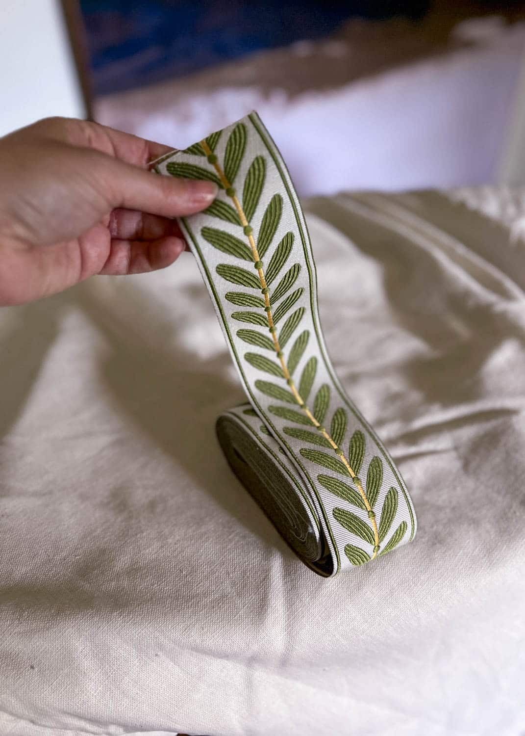 passementerie curtain trim tape in green