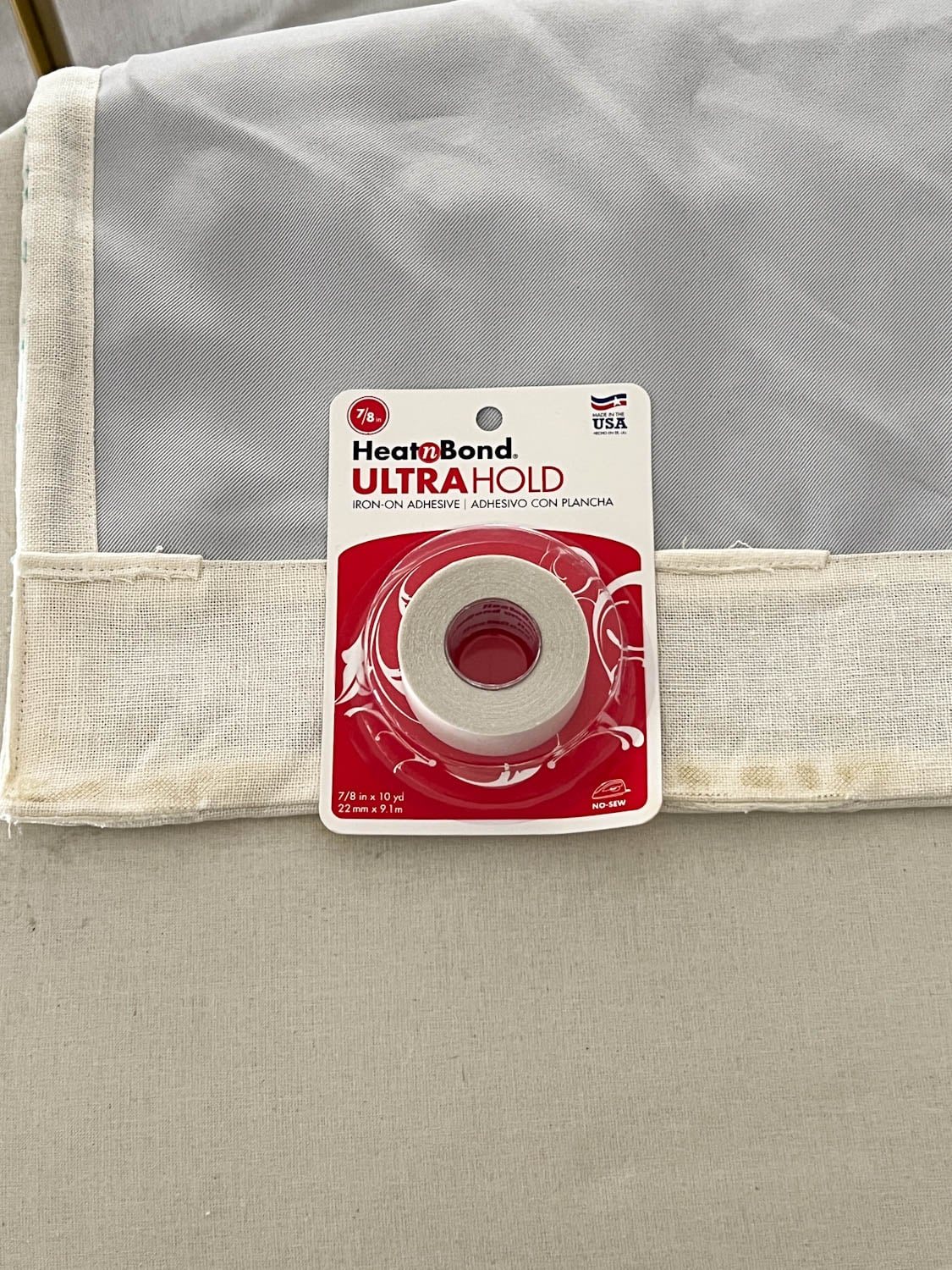 heat n bond hemming tape on a curtain