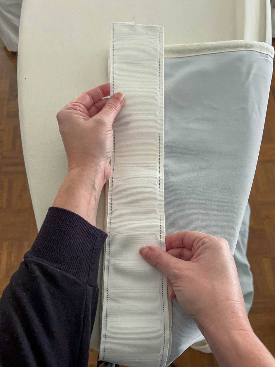 header tape on a curtain panel