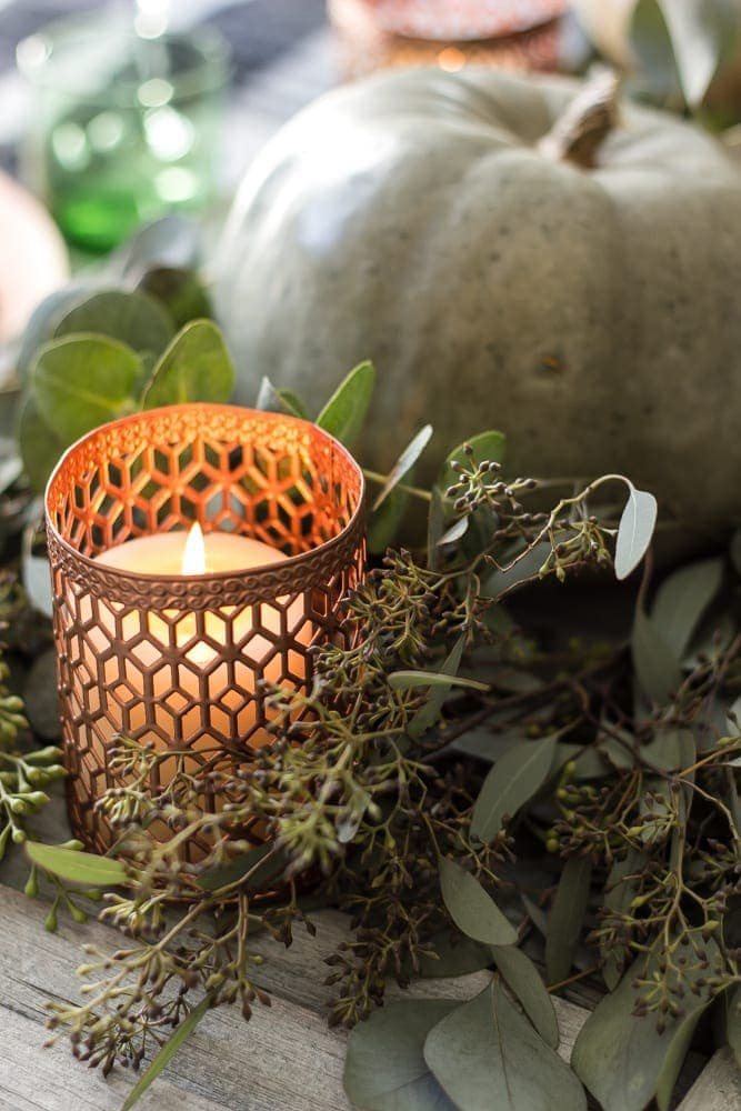 copper spray painted votive holders