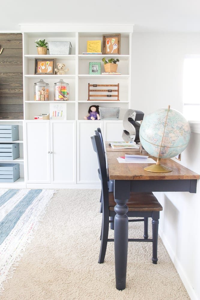 Eclectic Farmhouse Playroom Makeover | unigumushane.com - A boring and cluttered playroom gets a modern eclectic farmhouse makeover on a budget with DIY projects, smart storage solutions, and inexpensive finds. popular pin