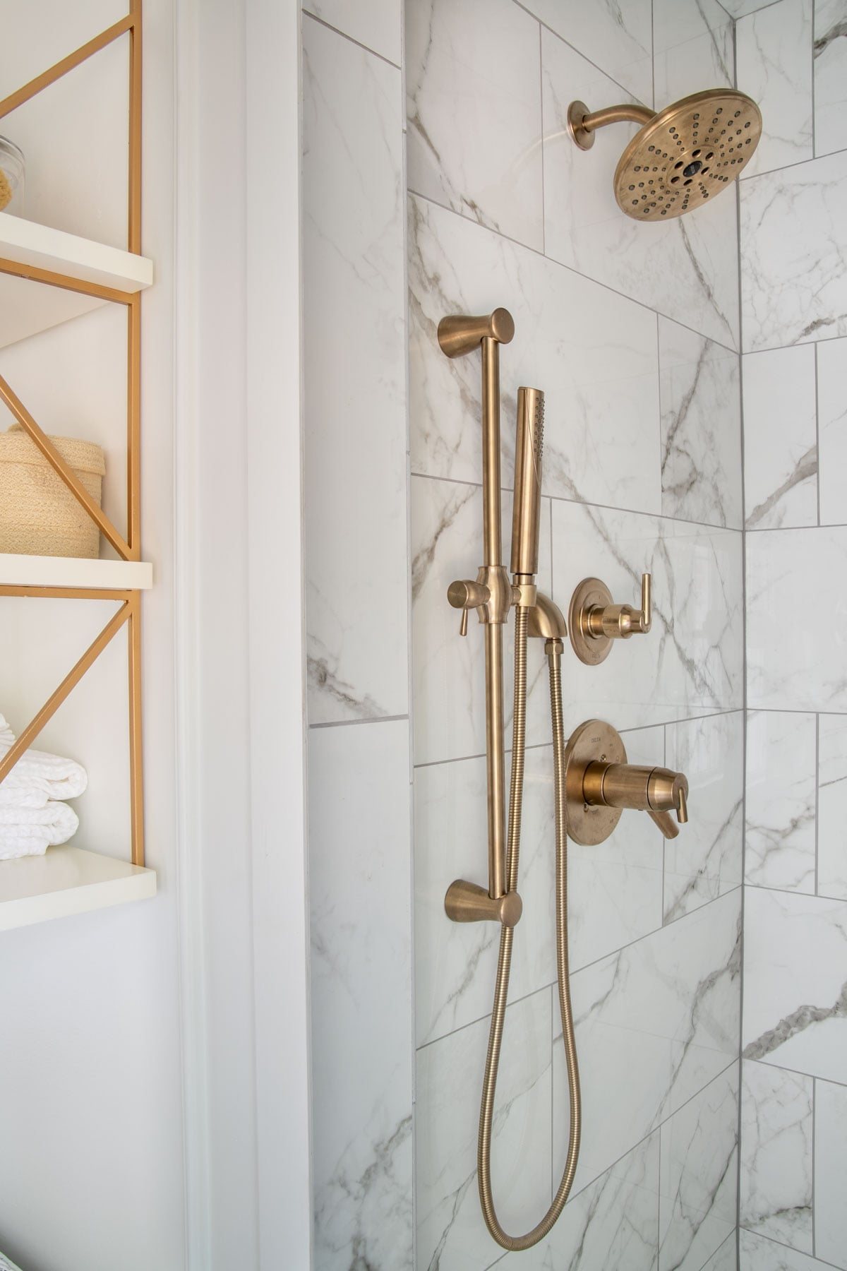 champagne bronze shower faucet and hand shower