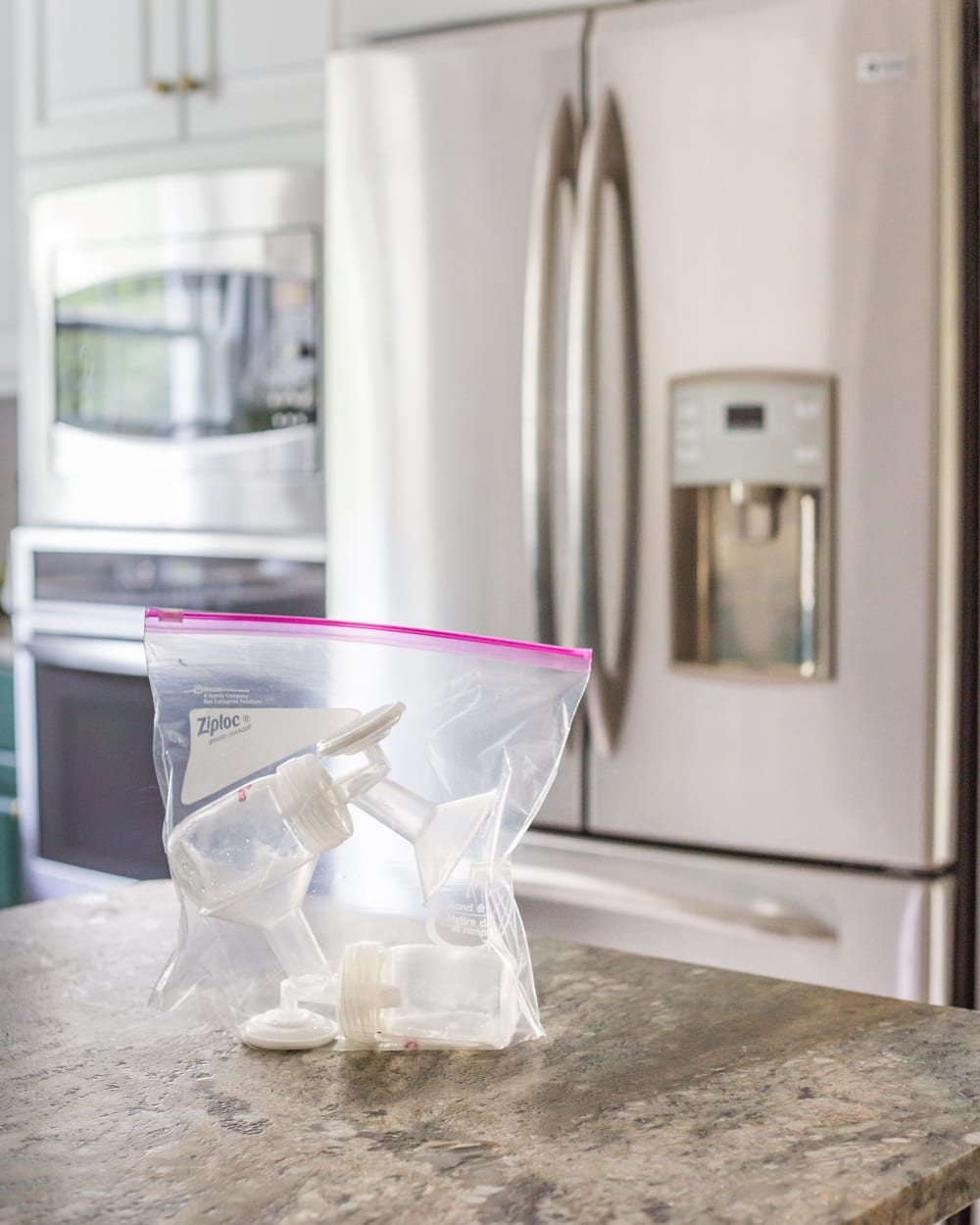 Exclusive Pumping Hack - Store pump parts in a bag in the fridge between uses to decrease time on washing.