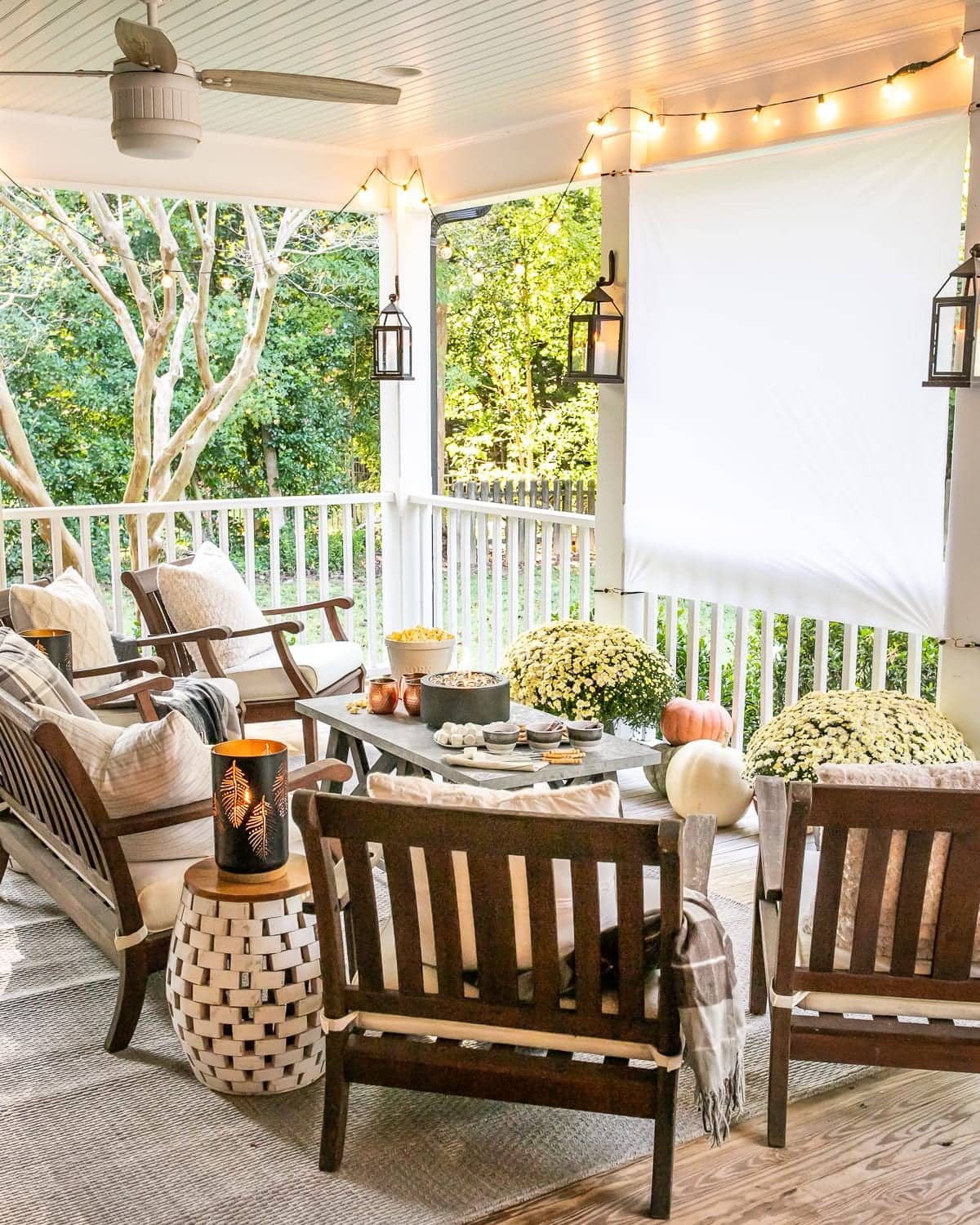 DIY Outdoor Movie Screen and DIY S'mores Table on Fall Back Porch