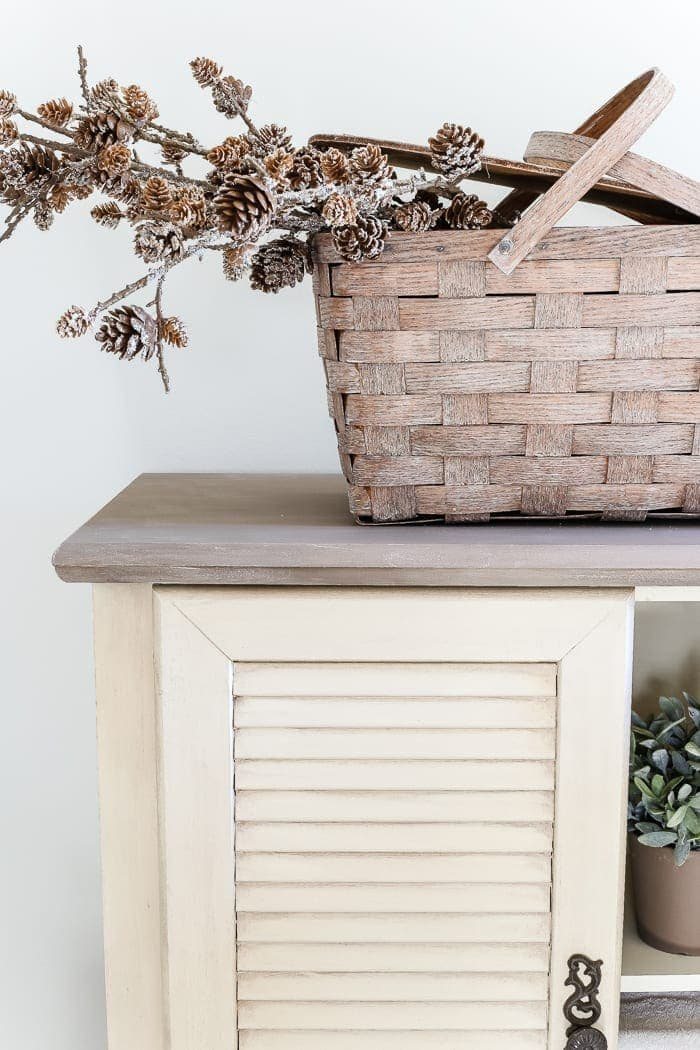 Faux Antique Shutter Armoire Makeover | unigumushane.com - A basic veneer cabinet gets a faux antique makeover using Fusion Mineral Paint in the color Plaster aged with Espresso wax and cast iron hardware.