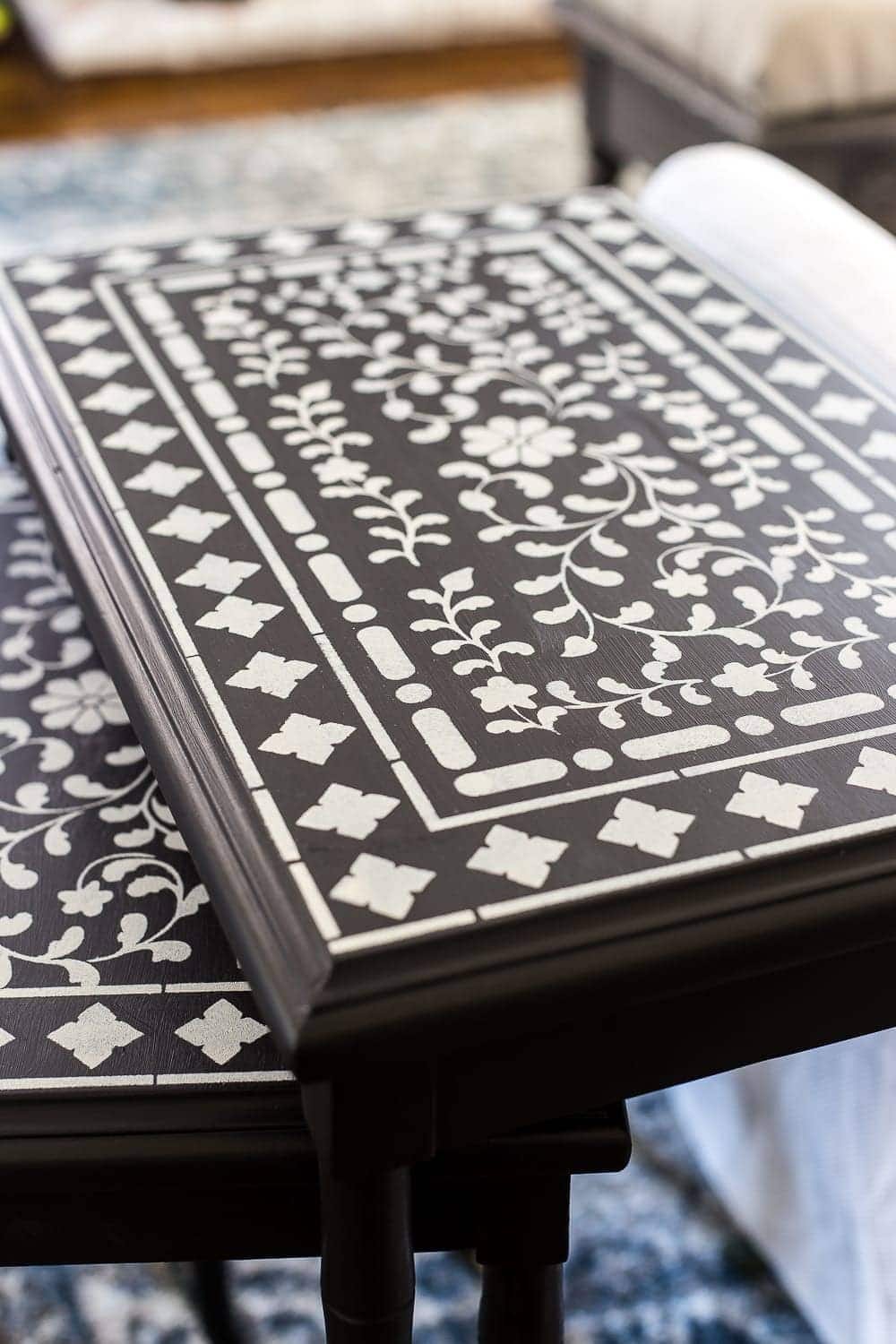 Faux Bone Inlay Nesting Tables Makeover