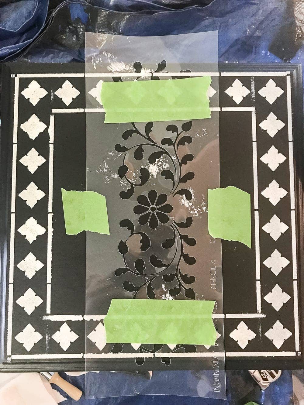 Faux Bone Inlay Nesting Tables Makeover | unigumushane.com - How to stencil furniture to look like an Indian bone inlay Anthropologie piece plus more thrift store furniture makeover ideas. #furnituremakeover #knockoff #thrift #stencil