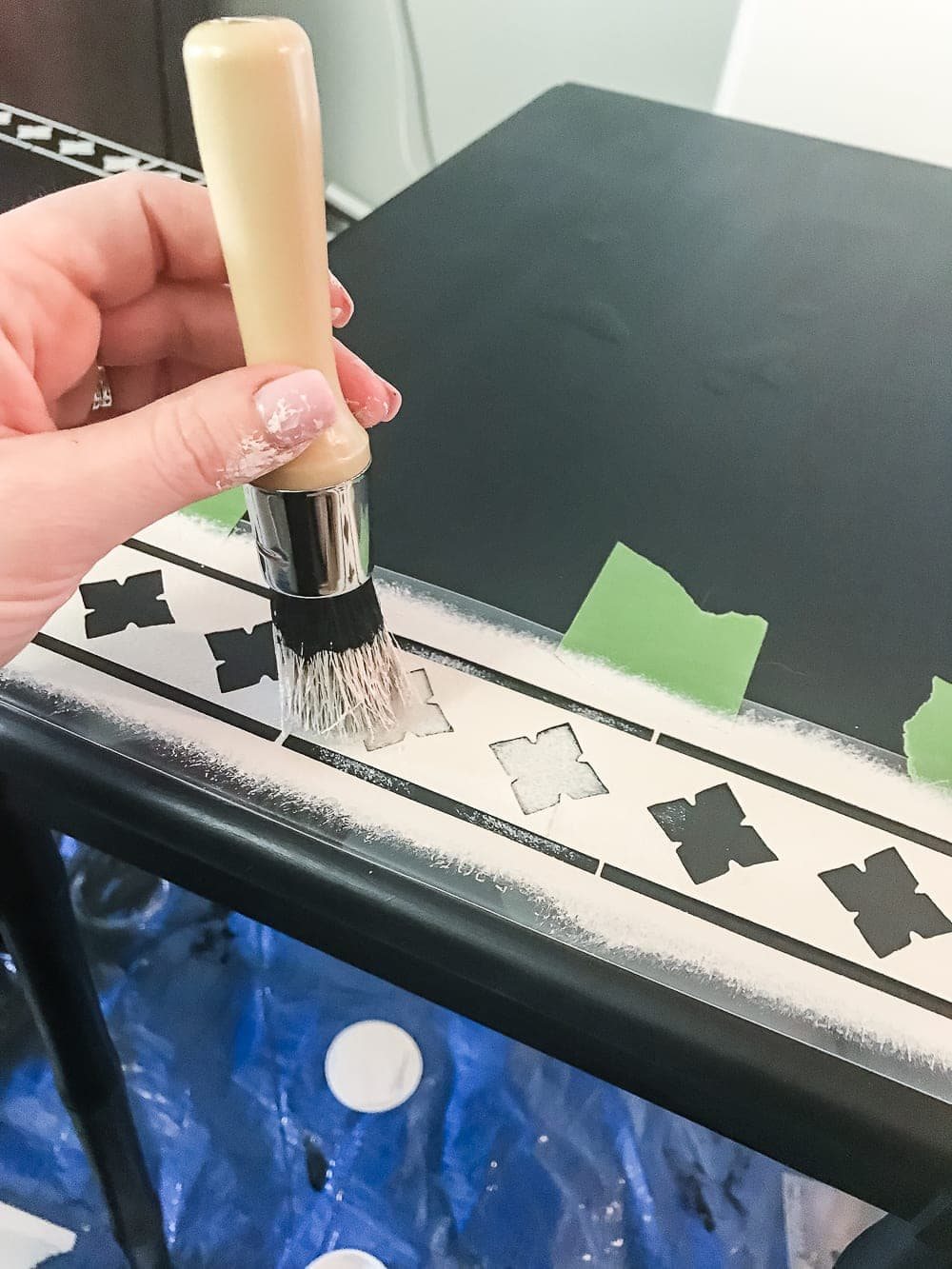 Faux Bone Inlay Nesting Tables Makeover | unigumushane.com - How to stencil furniture to look like an Indian bone inlay Anthropologie piece plus more thrift store furniture makeover ideas. #furnituremakeover #knockoff #thrift #stencil