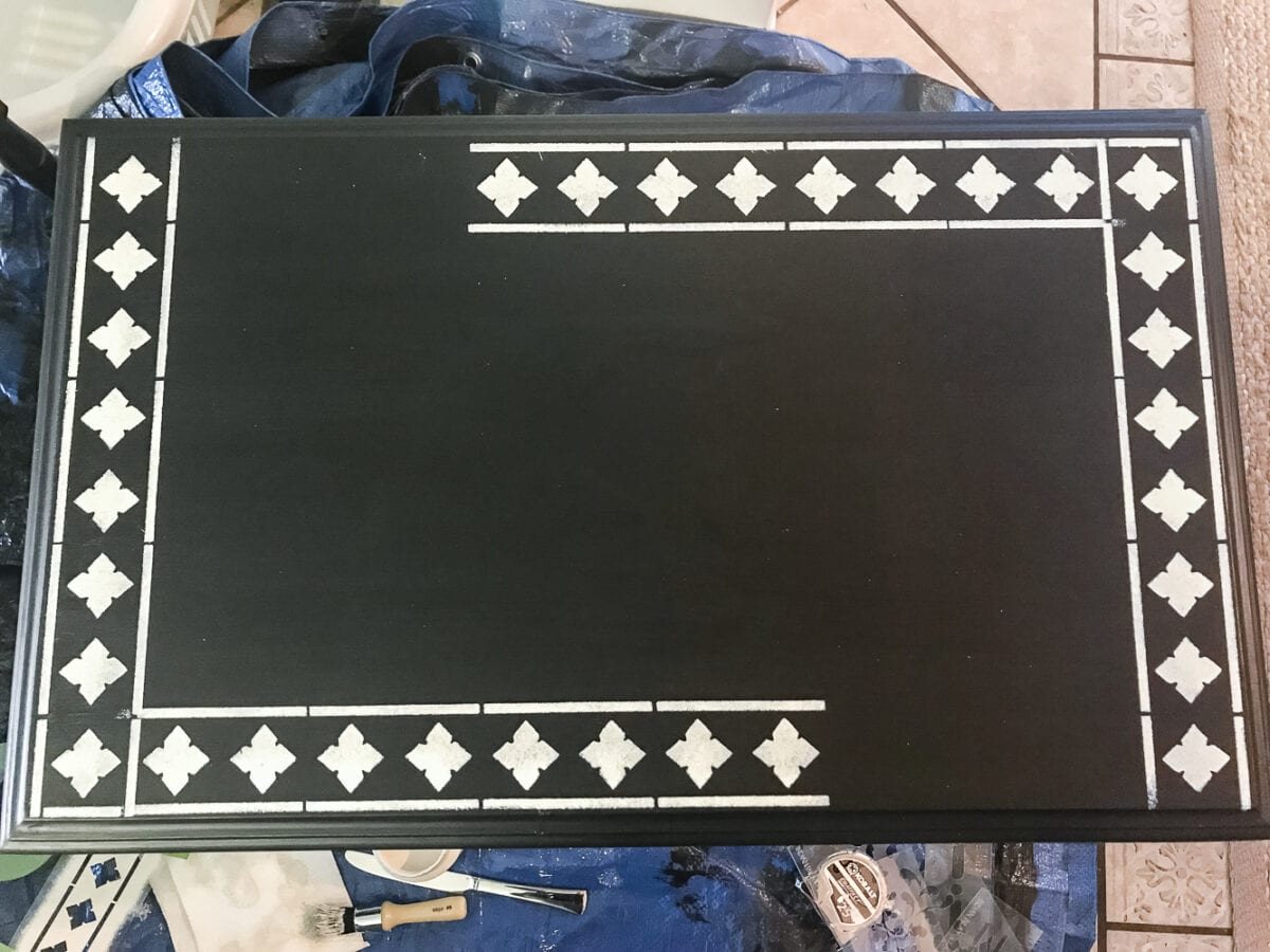 Faux Bone Inlay Nesting Tables Makeover | unigumushane.com - How to stencil furniture to look like an Indian bone inlay Anthropologie piece plus more thrift store furniture makeover ideas. #furnituremakeover #knockoff #thrift #stencil