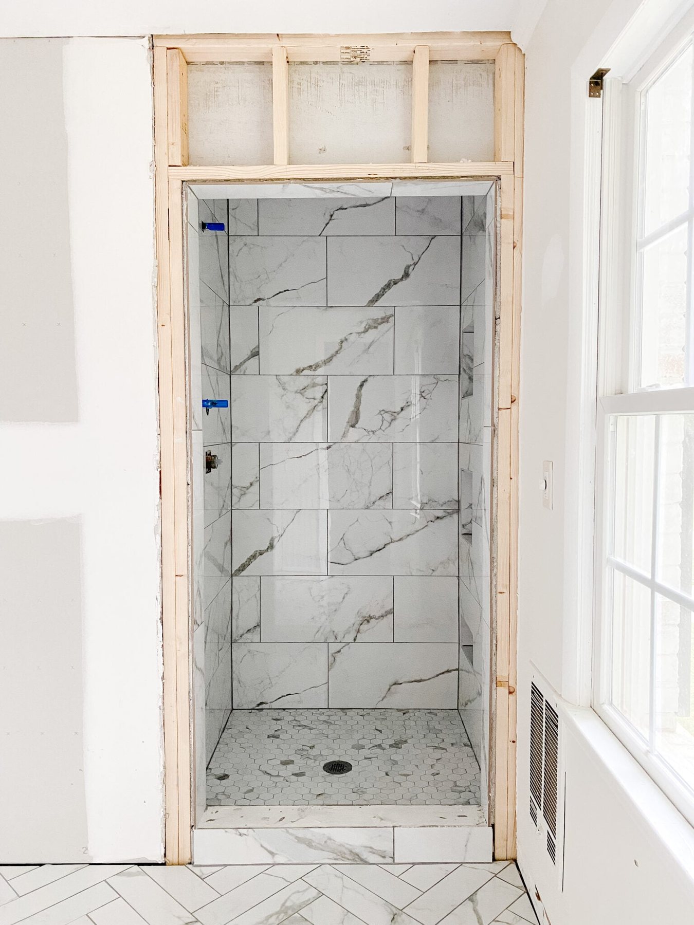 faux marble tile shower