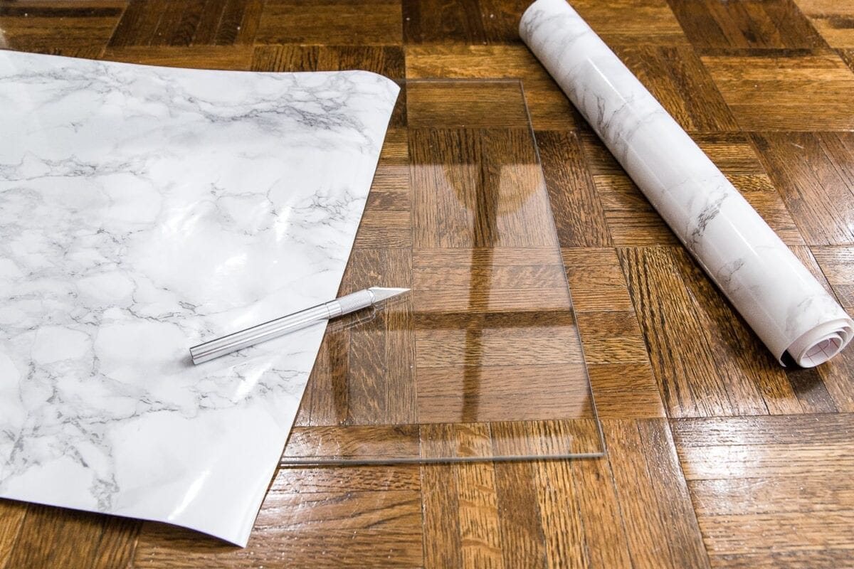 How to cover a glass table top with marble contact paper