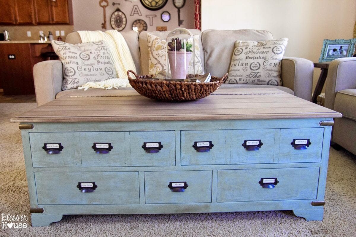 Faux Planked Card Catalog Coffee Table