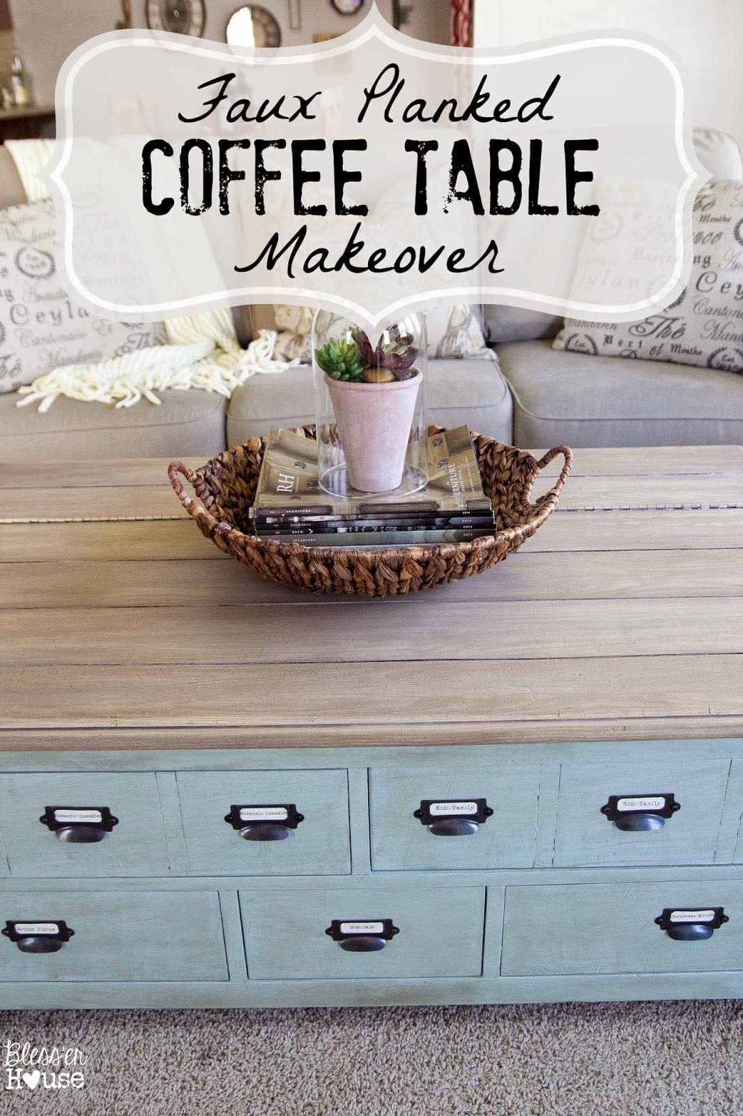 Faux Planked Card Catalog Coffee Table