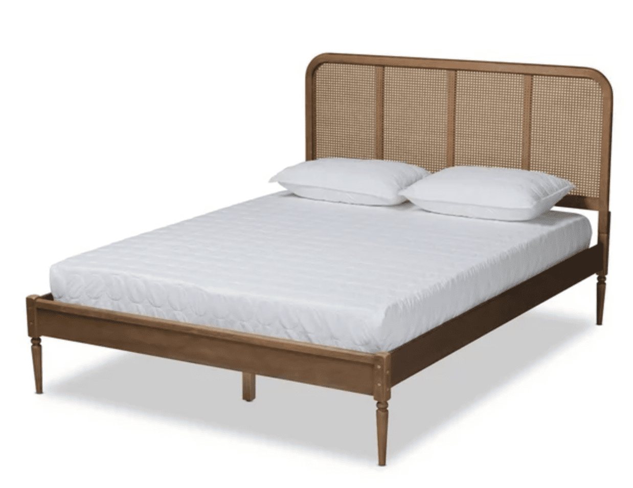 midcentury wood rattan platform bed