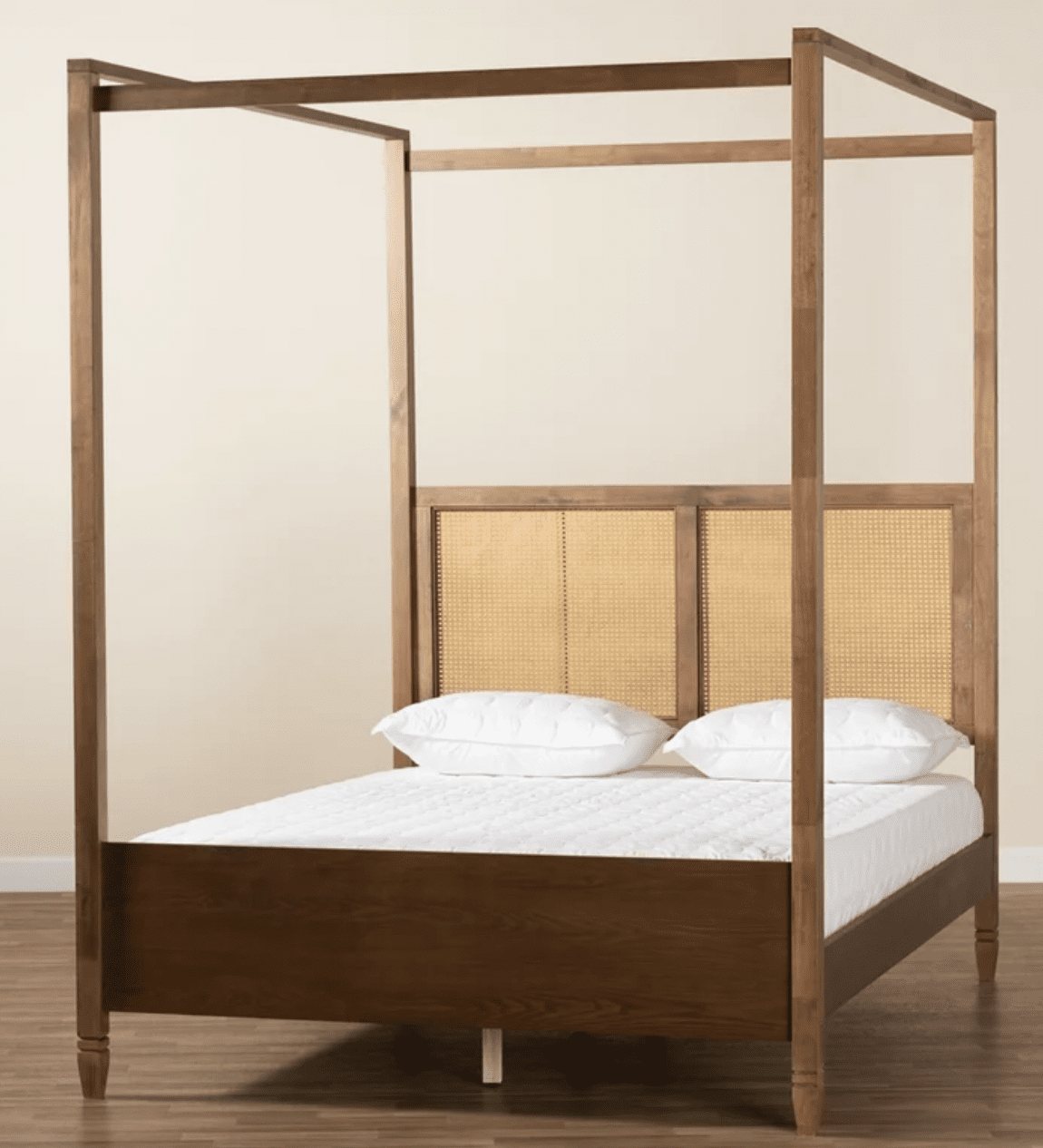walnut wood cane canopy bed
