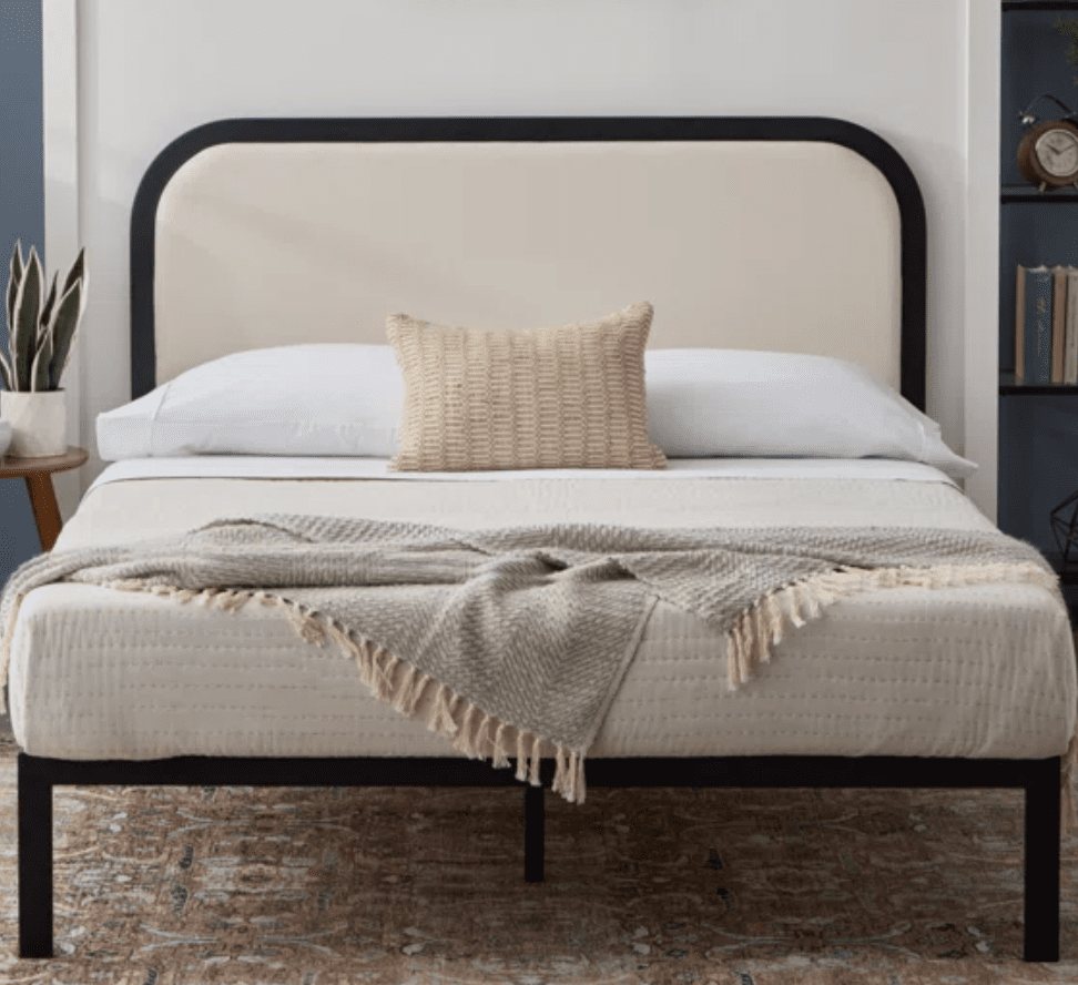 rounded upholstered bed