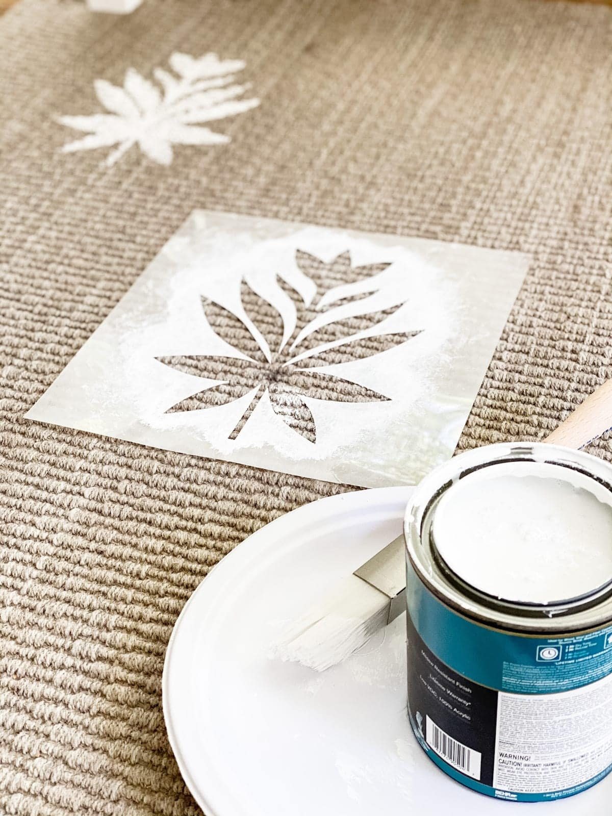 DIY floral block pattern on an outdoor rug