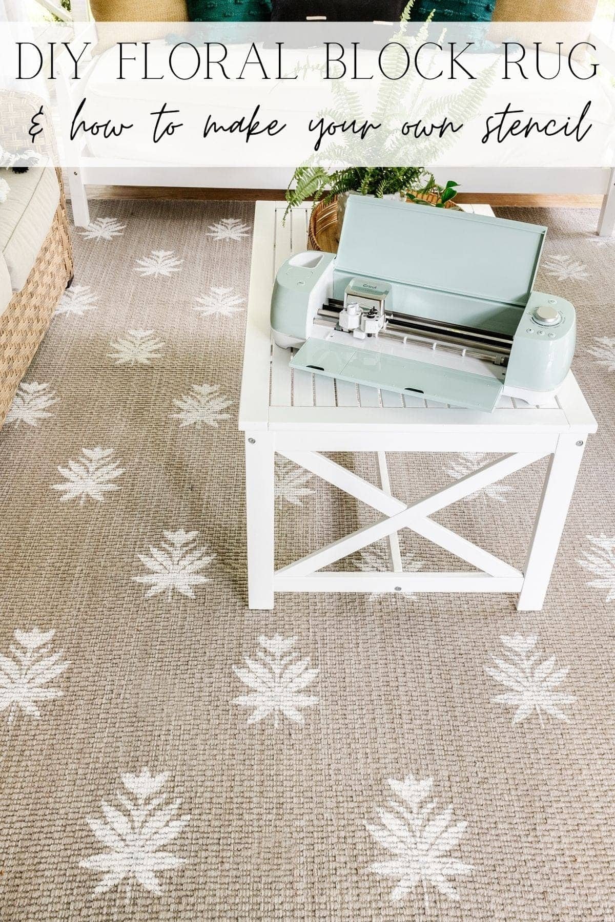 floral block DIY rug and how to make your own stencil