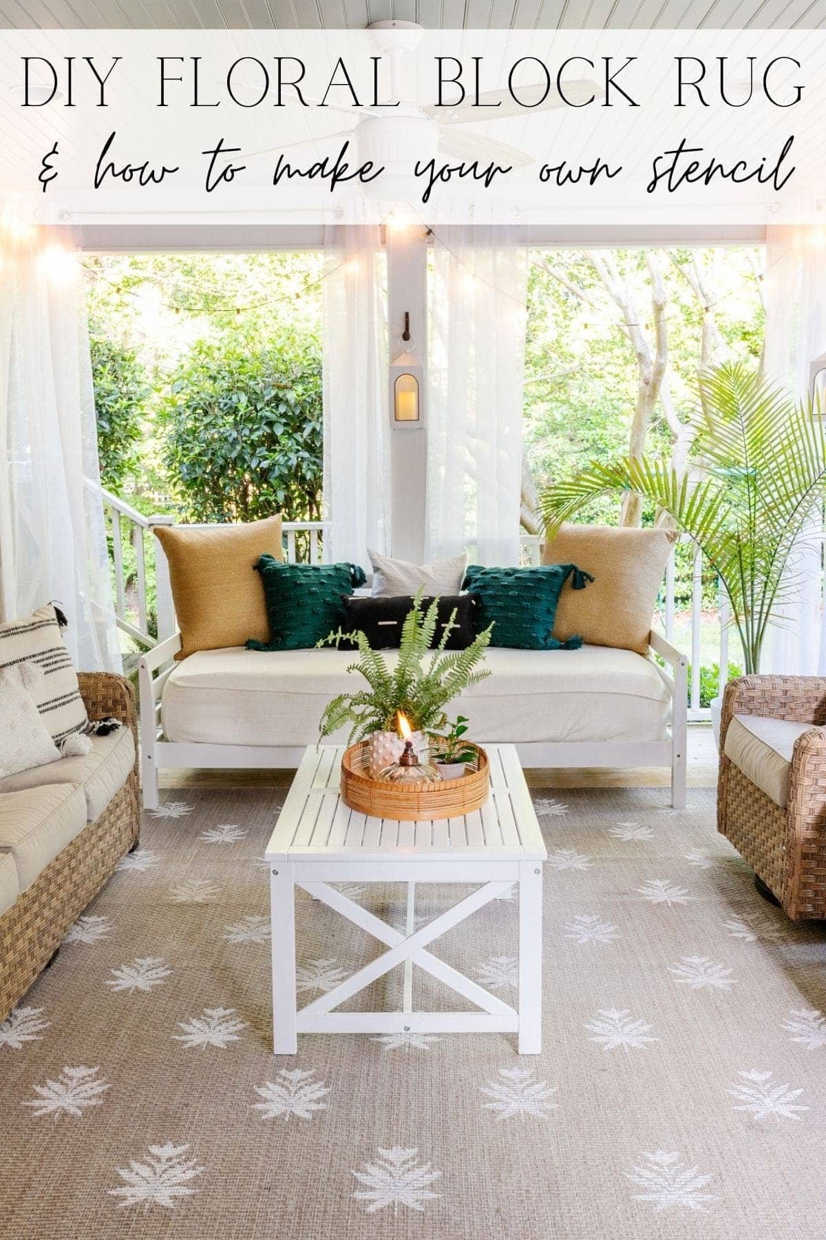 diy floral block rug and how to make your own stencil