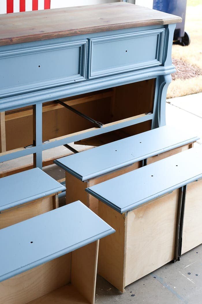 French Blue Dresser Makeover | unigumushane.com - An orange wood thrifted dresser gets a French blue makeover using Fusion Mineral Paint in Champness and Homestead House Wax in Espresso.