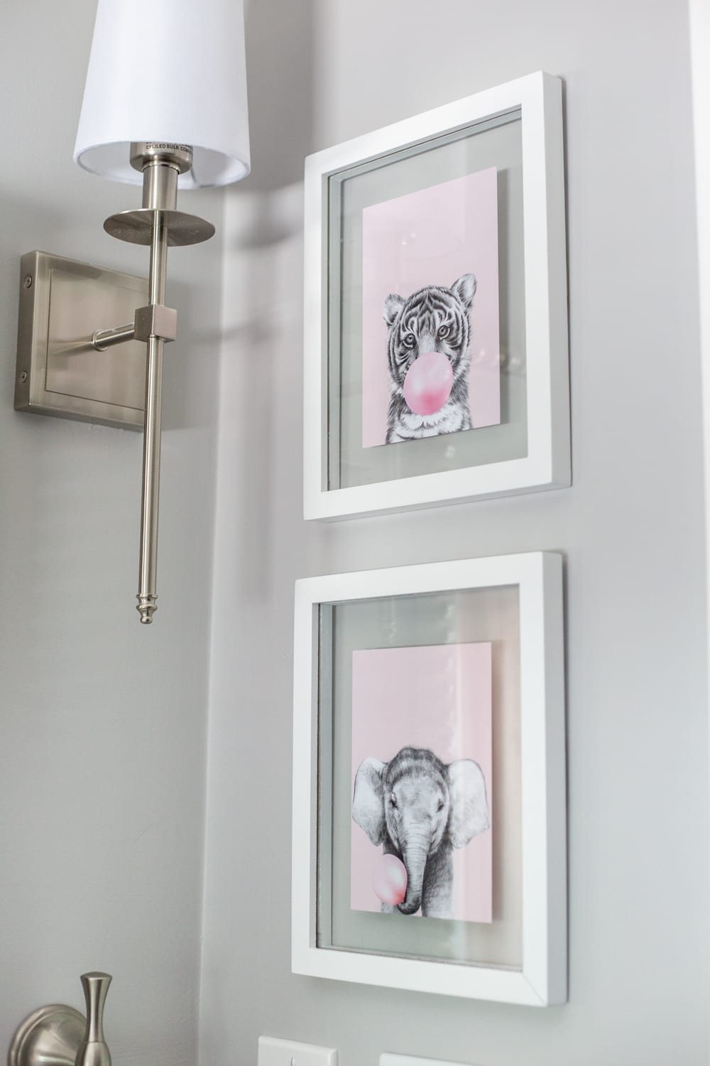 Girls' Bathroom Decor Details & Sources | tiger and elephant blowing bubbles art