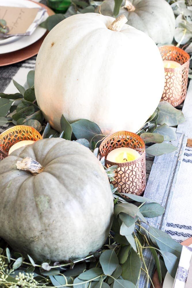 Green and Copper Thanksgiving Tablescape + Printable | unigumushane.com - How to style a Thanksgiving tablescape using dollar store finds and repurposing typical items around the house for inexpensive holiday decor.