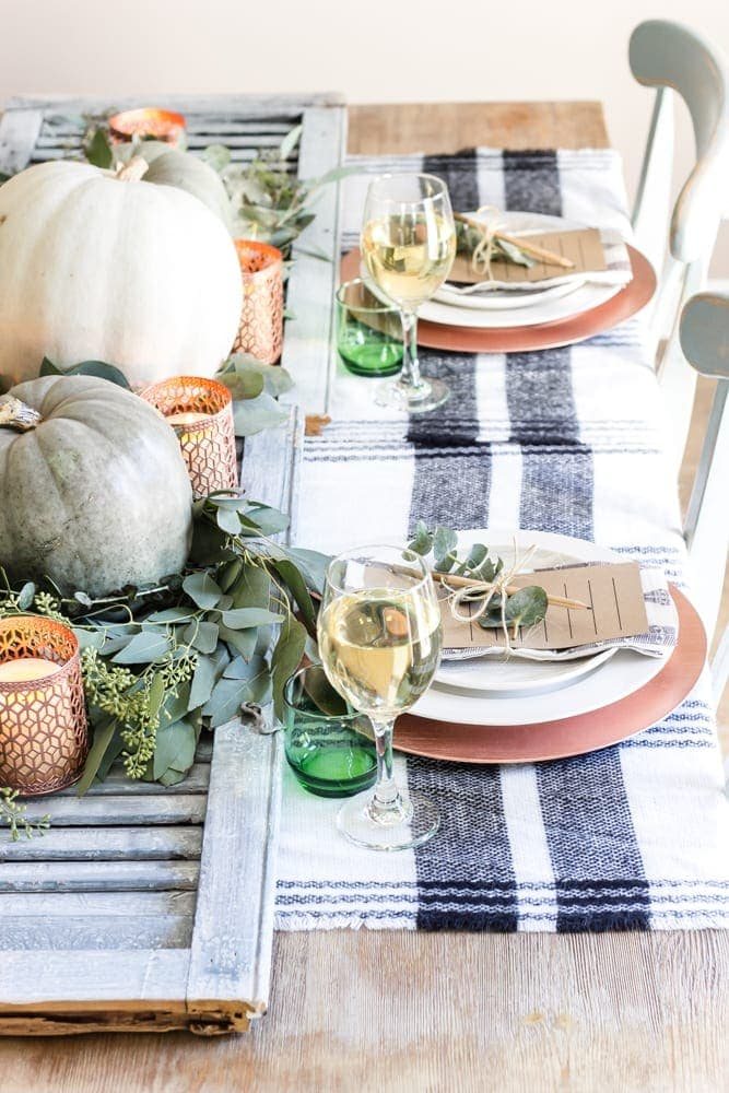 Green and Copper Thanksgiving Tablescape + Printable | unigumushane.com - How to style a Thanksgiving tablescape using dollar store finds and repurposing typical items around the house for inexpensive holiday decor.