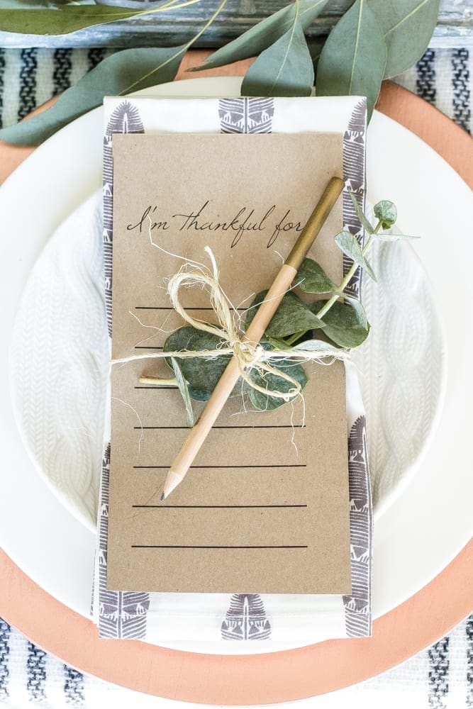 Green and Copper Thanksgiving Tablescape + Printable | unigumushane.com - How to style a Thanksgiving tablescape using dollar store finds and repurposing typical items around the house for inexpensive holiday decor.