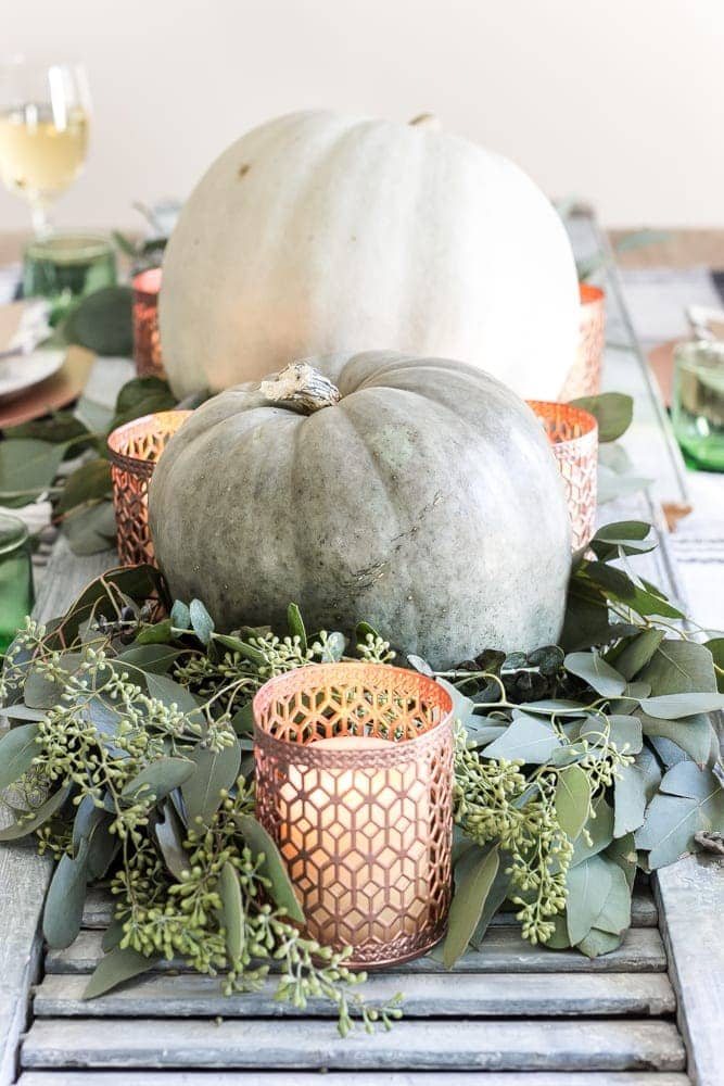Green and Copper Thanksgiving Tablescape + Printable | unigumushane.com - How to style a Thanksgiving tablescape using dollar store finds and repurposing typical items around the house for inexpensive holiday decor.