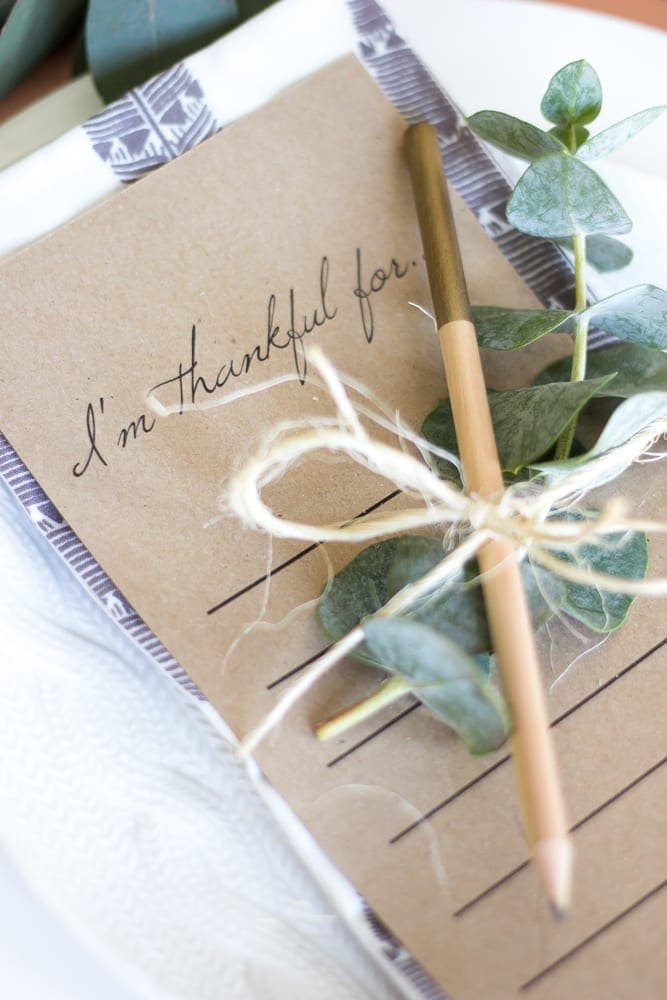 Green and Copper Thanksgiving Tablescape + Printable | unigumushane.com - How to style a Thanksgiving tablescape using dollar store finds and repurposing typical items around the house for inexpensive holiday decor.