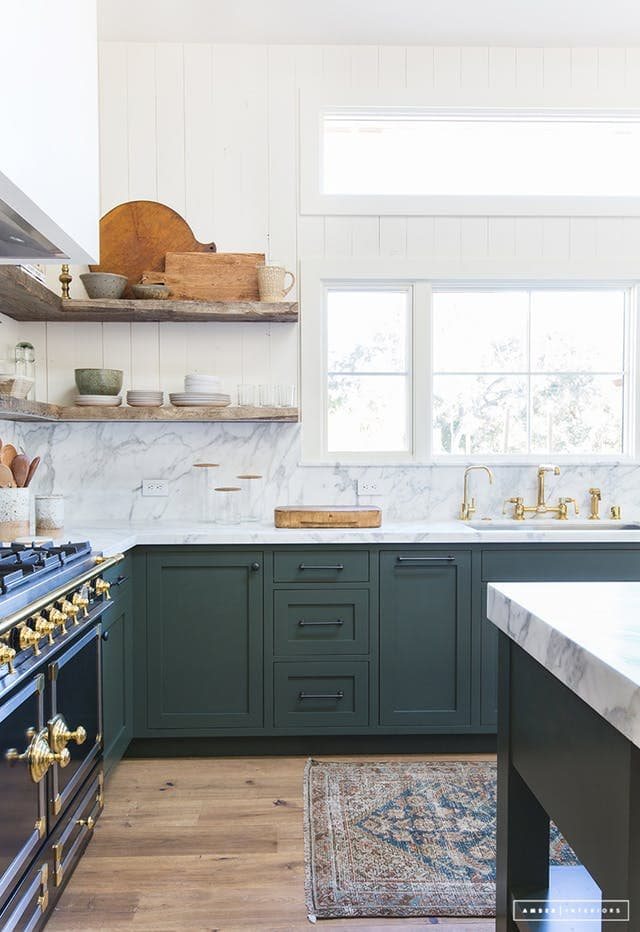 A round-up of the best green kitchen cabinet paint colors for the hottest bold kitchen color trend. #greenkitchen #kitcheninspiration #paintcolors #greenpaint #kitcheninspiration #boldkitchen #greencabinets #greenpaintcolor #paintinspiration #kitchentrend