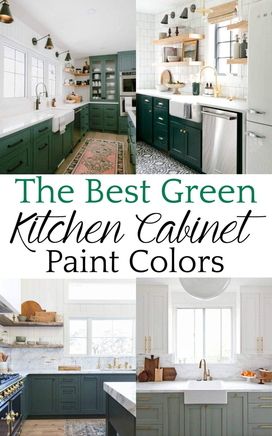 A round-up of the best green kitchen cabinet paint colors for the hottest bold kitchen color trend. #greenkitchen #kitcheninspiration #paintcolors #greenpaint #kitcheninspiration #boldkitchen #greencabinets #greenpaintcolor #paintinspiration #kitchentrend