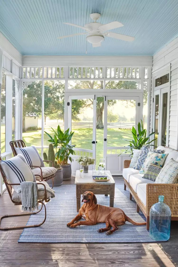 farmhouse porch with blue ceiling