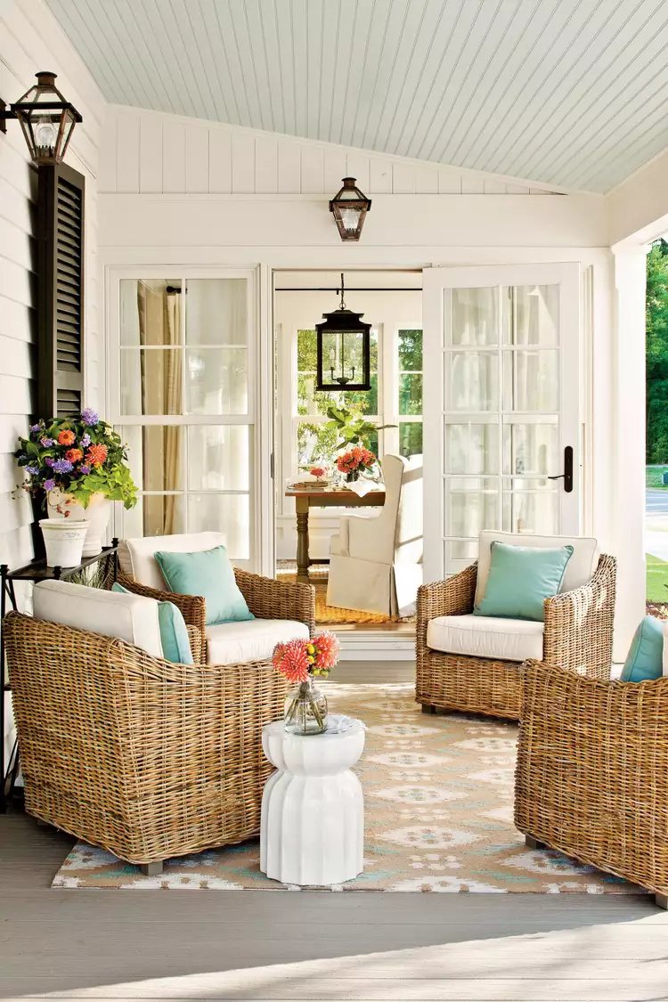 back porch with rattan chairs