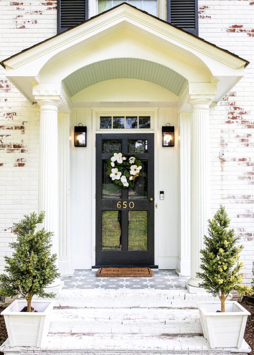 haint blue front porch stoop painted Benjamin Moore Palladian Blue