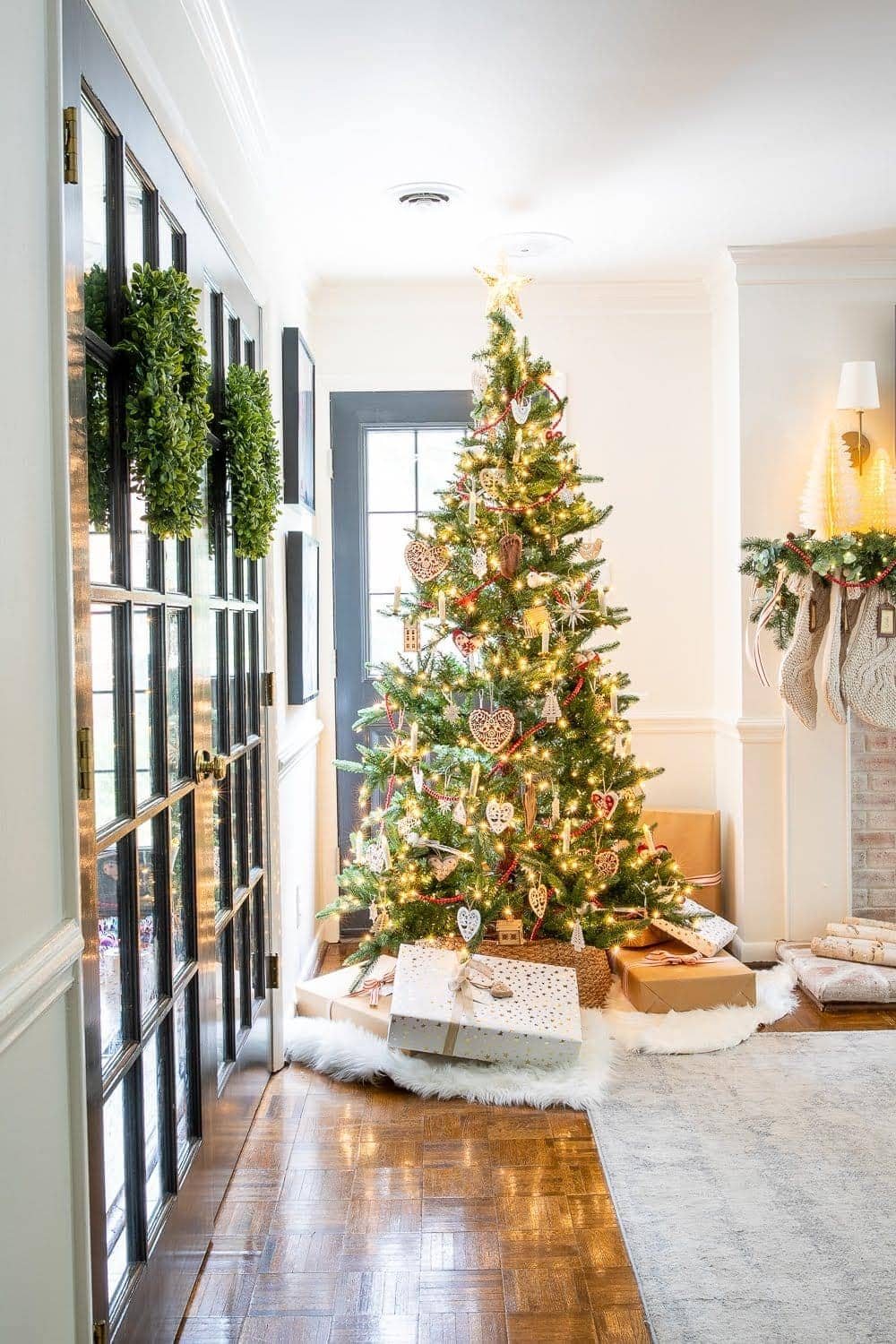 Christmas decor ideas | Swedish Christmas tree and French doors