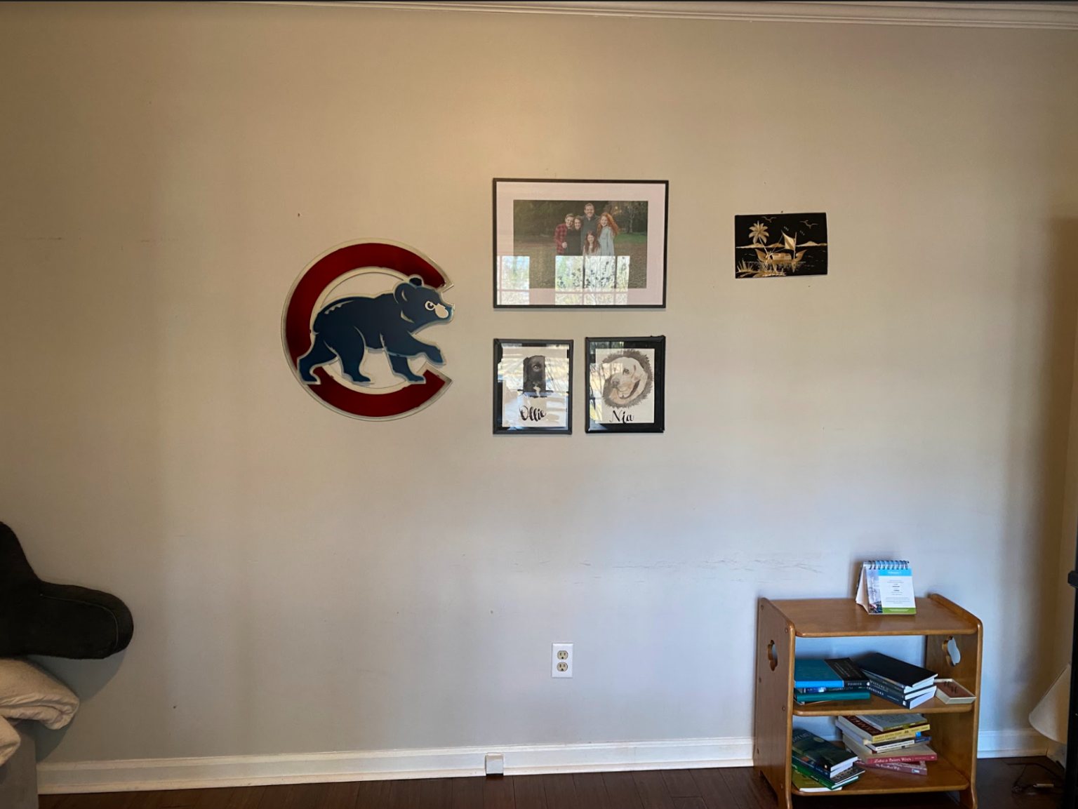 home office gallery wall before