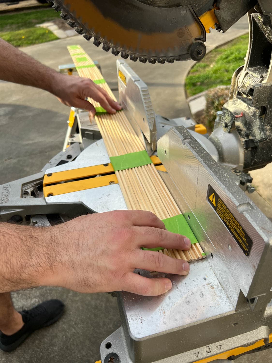 cutting decorative fluting on a miter saw to add to plain furniture