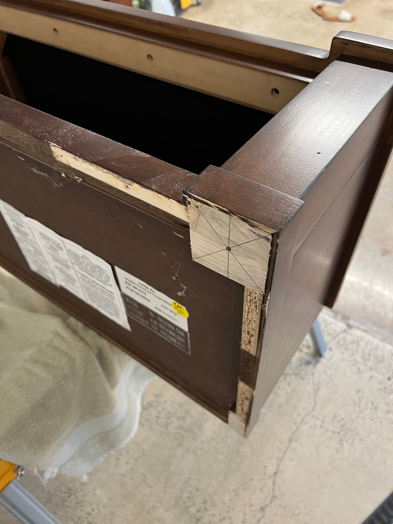marking bottom of bench to replace furniture legs