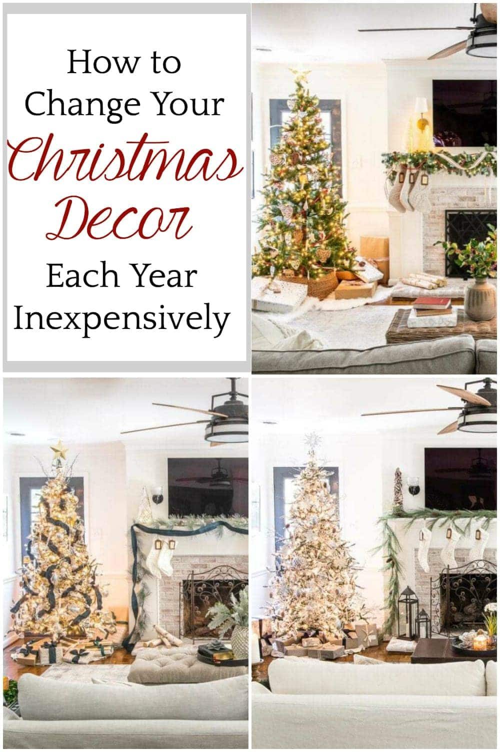 How to Change Your Christmas Decor Each Year Inexpensively | 8 tips and tricks to change your Christmas decor theme and color scheme each year using mostly what you already have.