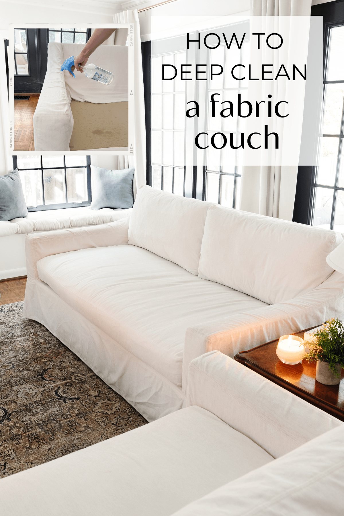 How to clean a couch with fabric in 7 steps + a DIY sofa cleaning solution to make upholstery bright and fresh.