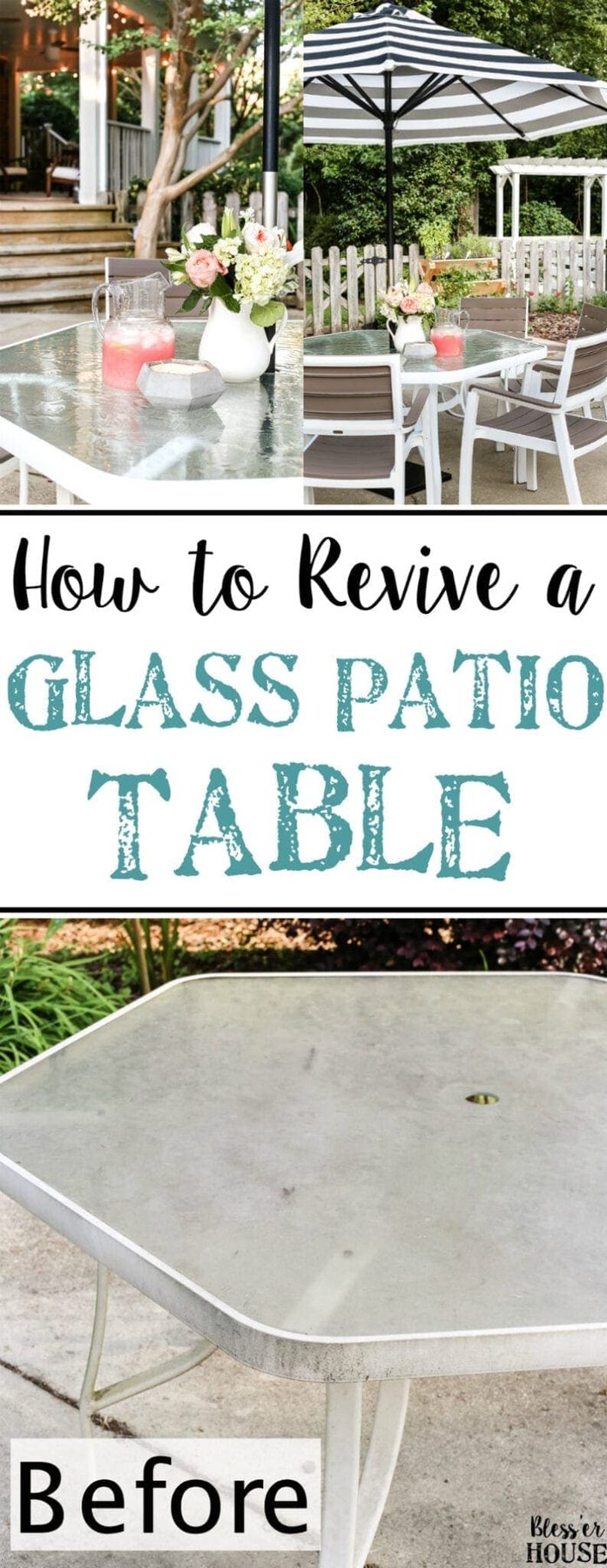How to Revive a Glass Patio Table | unigumushane.com - A tutorial explaining how to clean, paint, and revive a glass patio table to make it look brand new in a few quick steps.