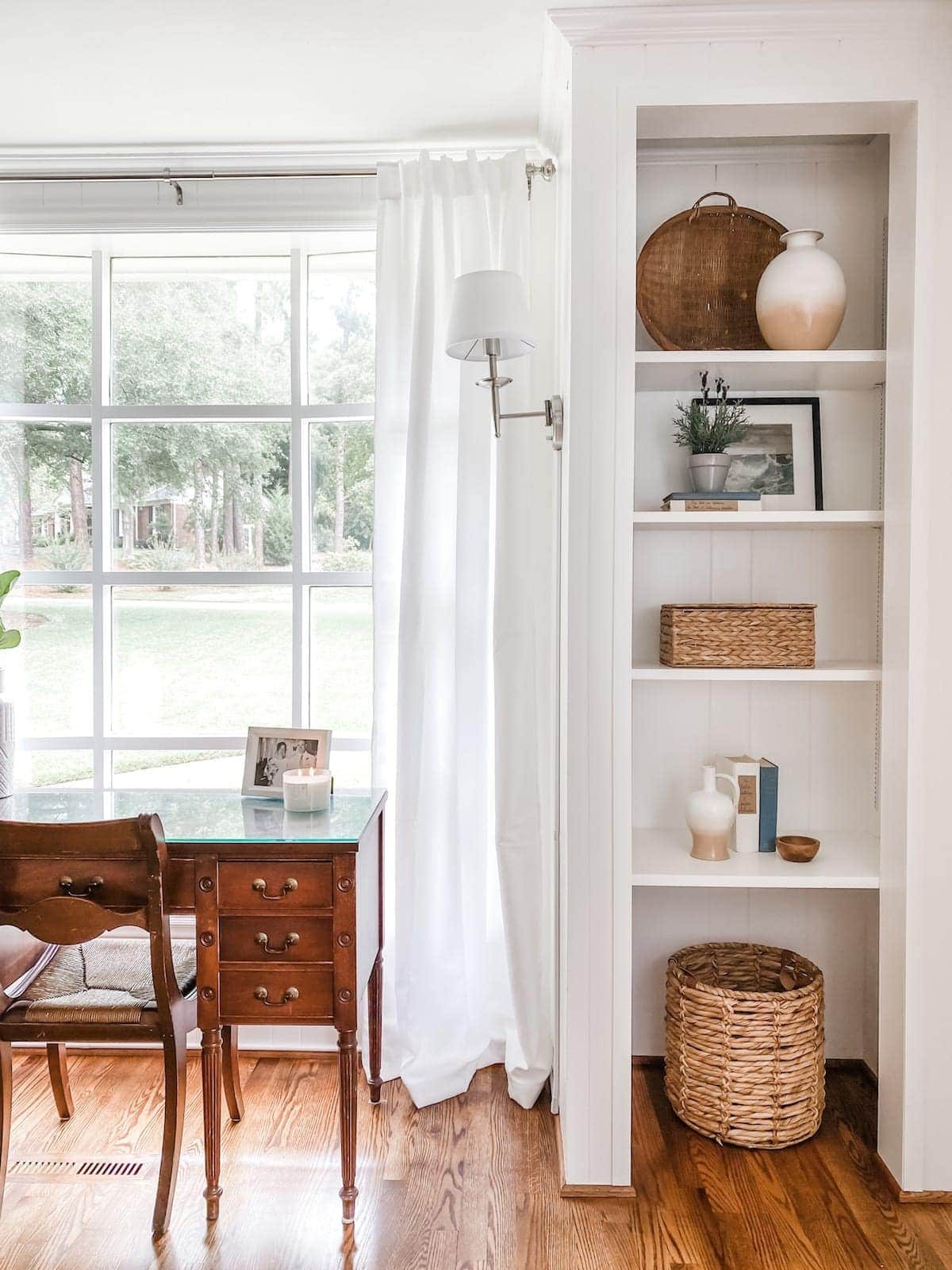 closets converted into built-in shelves in an office
