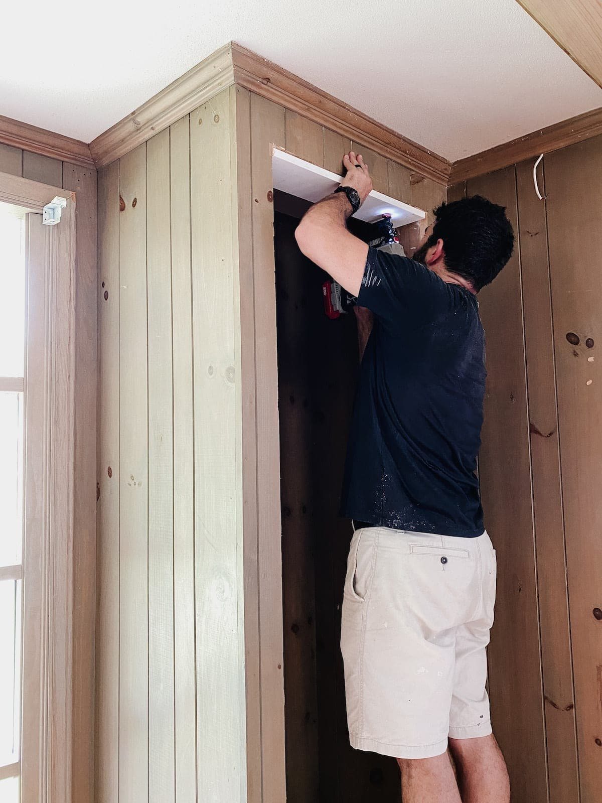 adding a frame to closet opening to make built-in shelves