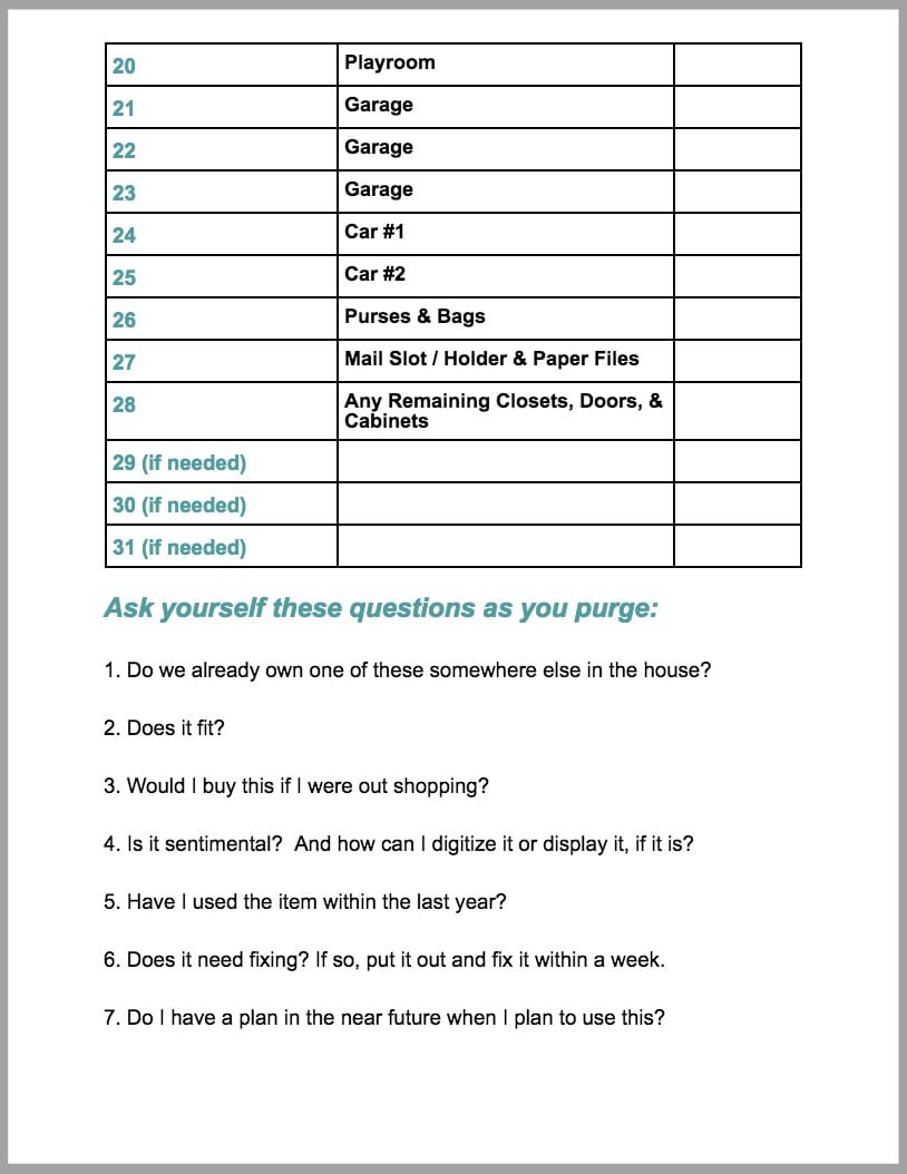28 Day Declutter Challenge Checklist Printable - How to declutter your entire house without losing your mind, plus tips and a free printable to make the process easier and more efficient.