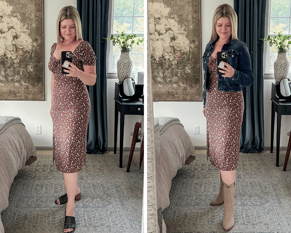 styling a dress to hide belly with cropped jacket