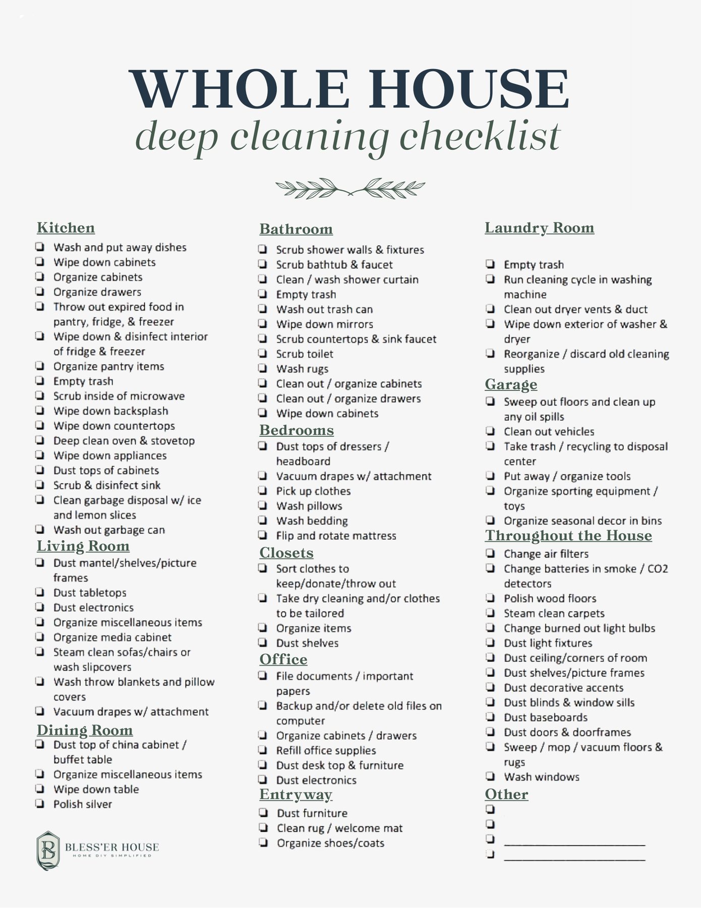 deep cleaning house checklist