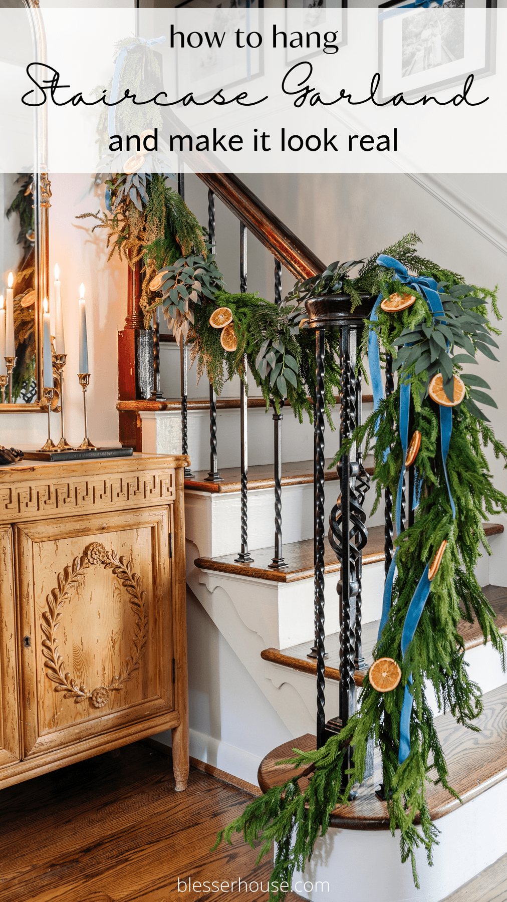 how to hang staircase garland and make faux garland look real